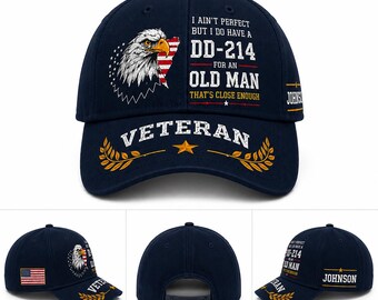 Gorra personalizada para veteranos, gorra DD214 con nombre personalizado, regalo para veteranos, regalo de jubilación militar, gorra patriótica para veteranos, regalo para papá y abuelo.