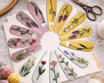 Pinza para el pelo de lino con bordado floral, hecha a mano, regalo artesanal vietnamita