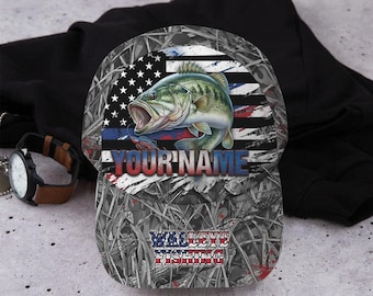 Sombrero de pesca de lubina personalizado, camuflaje con bandera de EE. UU., regalo de pescador