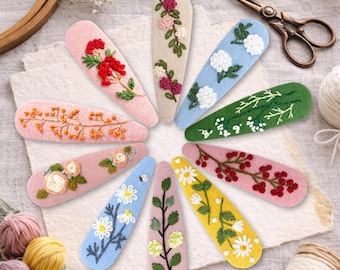 Pinza para el pelo de lino con flores bordadas a mano, regalo artesanal vietnamita