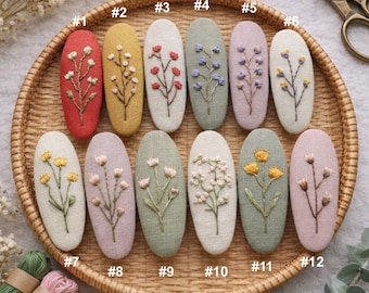 Pasador de pelo de lino con bordado floral hecho a mano / Pasador de pelo estilo cottagecore