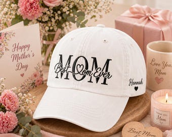 Gorra personalizada "La mejor mamá del mundo", gorra con nombre personalizado para mamá, regalo del Día de la Madre para mamá, gorra de béisbol bordada para mujer.