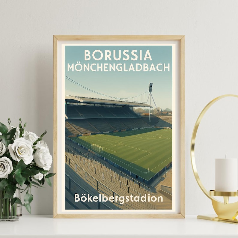 Borussia Mönchengladbach Bökebergstadion-affisch | Vintagetryck av tysk fotboll | Retro väggkonst för arenan bild 2
