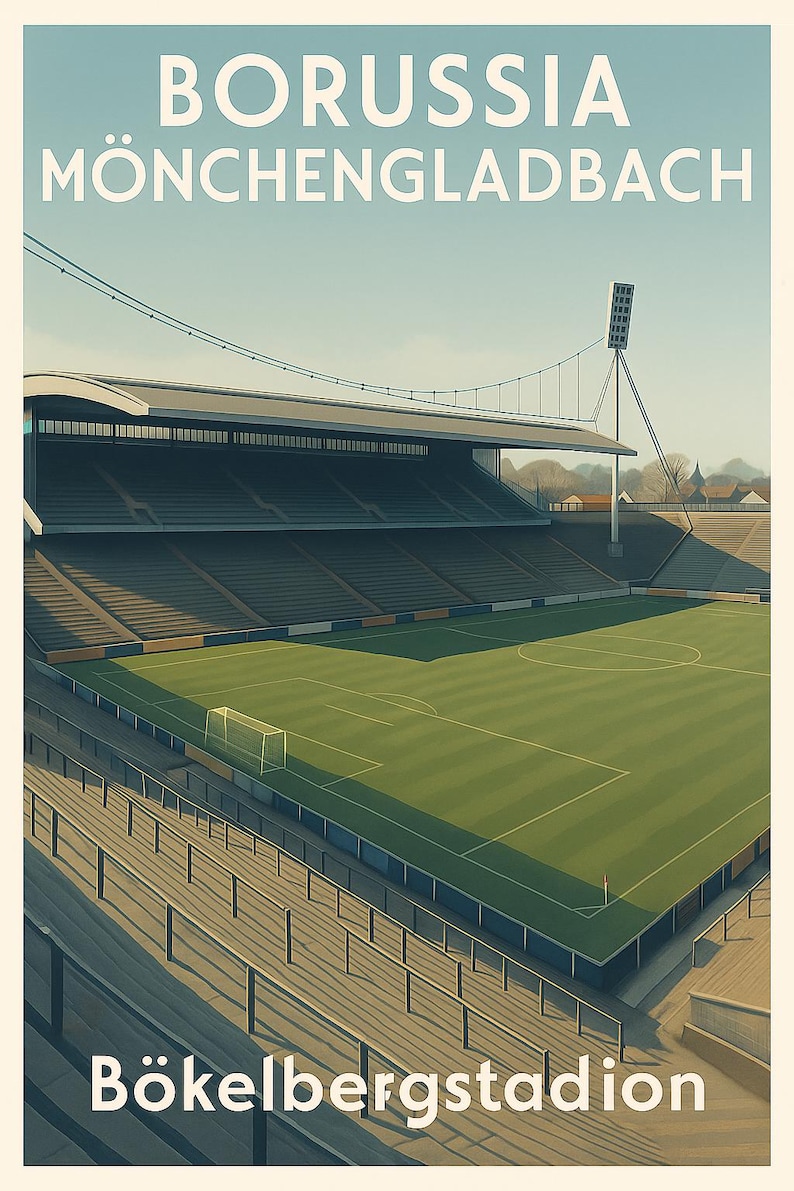 Borussia Mönchengladbach Bökebergstadion-affisch | Vintagetryck av tysk fotboll | Retro väggkonst för arenan bild 8