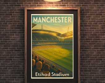 Manchester City Poster | Etihad Stadium Wall Art | Vintage Football Print