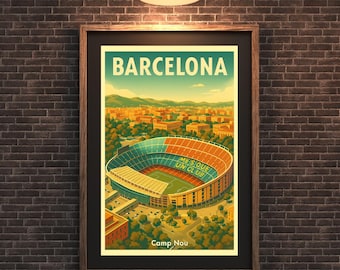 Vintage Camp Nou Stadium Poster: Retro FC Barcelona Football Art