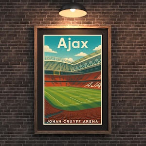Ajax Poster | Johan Cruyff Arena Vintage Football Poster | Retro Amsterdam Stadium Wall Art | A4 - A0 Sizes