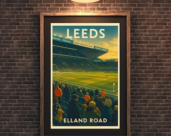 Póster del estadio Elland Road del Leeds United / Impresión artística de pared de fútbol de estilo vintage