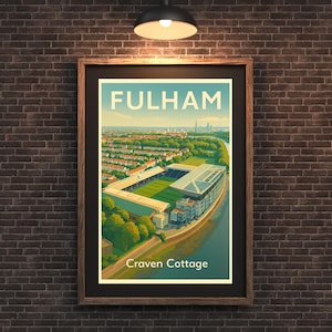 Craven Cottage Poster | Fulham FC Stadium Wall Art | Vintage Football Print A4-A0 sizes