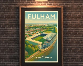 Craven Cottage Poster | Fulham FC Stadium Wall Art | Vintage Football Print A4-A0 sizes