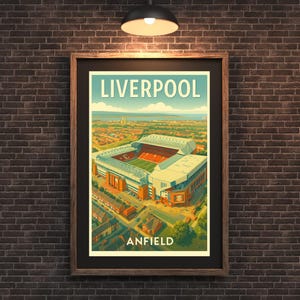 Liverpool FC Poster | Vintage Anfield Aerial Stadium Print | 1950s Travel Style (A4 to A0)