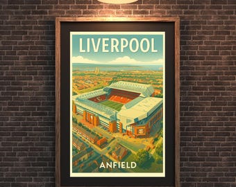 Liverpool FC Poster | Vintage Anfield Aerial Stadium Print | 1950s Travel Style (A4 to A0)