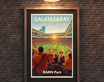 Galatasaray RAMS Park Stadium Print | Vintage Turkish Football Wall Art | Istanbul Football Poster