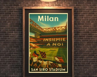 AFFICHE San Siro Milano 🇮🇹 Photo Ancienne STADE DE FOOTBALL Milan⚽Italie AC & Inter