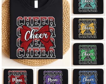 7+ Png, Preppy Cheer Mom Shirt Sublimation, Cheerleader Coquette Png, Colorful Checker Bow Pom Pom Png,Cheer Season Png,Design for tshirt