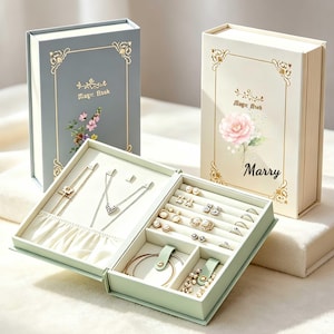 Personligt smyckeskrin i bokstil, specialdesignad smyckesask, perfekt som brudtärnepresent, födelsedagspresent eller present till mamma