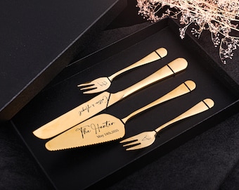 Personalised Wedding Cake Server Sets | Birthday Anniversary Pastry Cutting Kit Wedding | Ceremony Dessert Silverware | Gift for couple