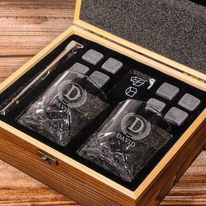 Personalized Whiskey Glass Set with Wooden Box
