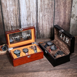 Personalisierte Holzuhrenbox, moderne Uhrenbox, Geschenk für Uhrenliebhaber, Uhrengehäuse für Männer, Geschenke für Papa, Opa Geschenk, Jubiläumsgeschenke für ihn