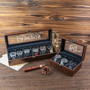 Personalisierte hölzerne Uhrenbox, Luxusgeschenke für ihn Dad Ehemann