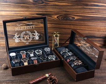 Personalized Engraved Luxury Watch Display Box,Boyfriend Anniversary Present,Elegant Wooden Watch Organizer,Birthday Gift For Men