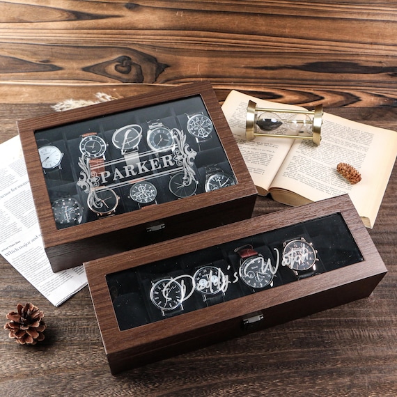 Personalized Wooden Watch Box,Custom Watch Accessory Gift To My Man,Engraved Watch Holder,3rd Anniversary Gift For Husband,Men's Luxury Gift