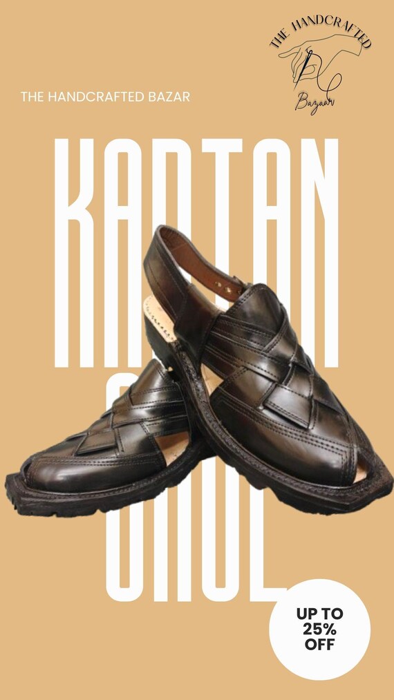 Handmade Black Leather Peshawari Chappals: Traditional  display picture 1