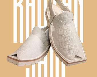 Sandalias Peshawari blancas para hombre, sandalias de cuero hechas a mano, calzado tradicional pakistaní, calzado para novio de boda.