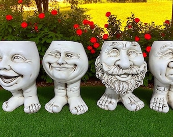 Funny Faces Garden Statue Goofy head garden planter Whimsical face planter with feet Playful garden sculpture with planter Garden Ornament