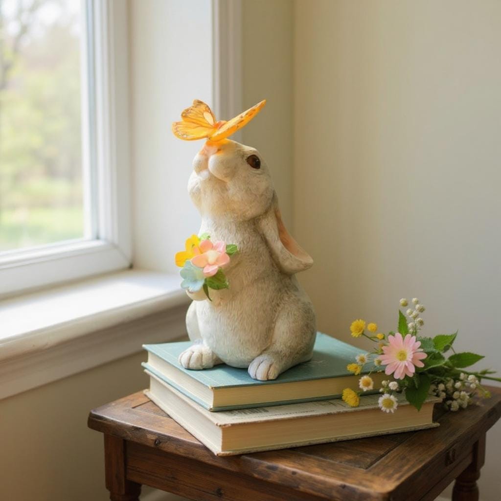 Solar Rabbit Garden Statue: Butterfly Accent, Boho Home Decor - Etsy