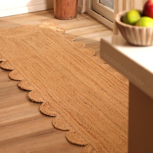 Scalloped Runner Rug, Jute Scallop Rug, Jute Runner Rug, Natural Jute Rug, Hallway Runner Rug, Runner Custom Rug, Custom Size Rug
