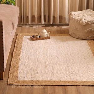Alfombra de yute natural hecha a mano, alfombra de yute con borde liso, alfombra de tamaño personalizado, alfombra trenzada, alfombra de yute, alfombra de yute, alfombra grande de yute, alfombra rectangular