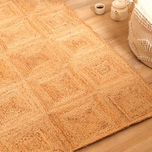 Natural Jute Rug Jute Braided Rug Bohemian Jute Rug Rectangular Jute Rug, Boho Decor Rug, Jute Area Rug, Square Jute Rug Custom Size Rug