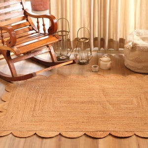Natural Scalloped Jute Rug, Scallop pattern Rug, Natural Jute Rug, Handbraided Rug, Area Rug, Handwoven Jute Rug, Custom Rug, Decorative Rug