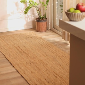 Jute Runner Rug-Natural Jute Braided Runner Rug, Handwoven Jute Rug, Indian Jute Runner Rug For kitchen, Hallway, Entryway, Custom Size Rug