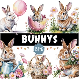 Cute Bunny Clipart Boho Bunnies Rabbits Clipart Birthday Decoration Floral Bunnies Cute Rabbits Clipart 1st Birthday Deco Baby Shower PNG
