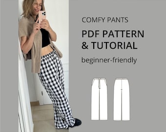 Pantaloni con elastico in vita - Cartamodello PDF • Principiante • Tasche • Gamba dritta/larga • Stampa a casa A4/Lettera + A0 • US 2–14 / EU 34–46