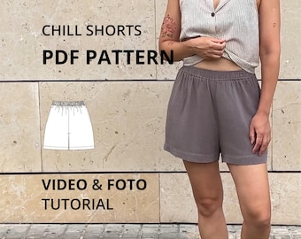 Modello PDF per pantaloncini con elastico in vita • Spacchi laterali e tasche • Principiante • A4/Lettera + A0 • Download immediato