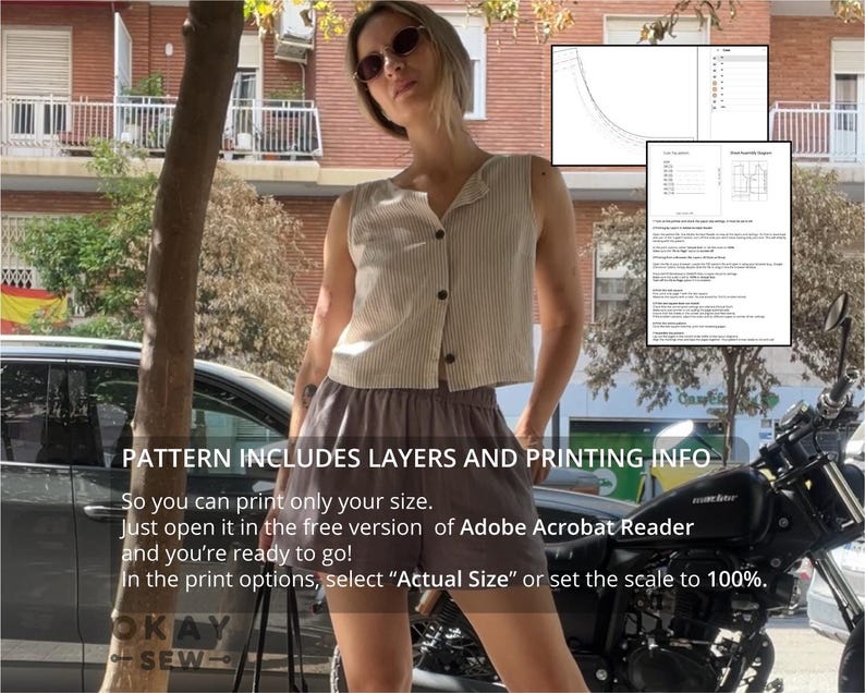 Beginner Tank Top Sewing Pattern Pdf Easy Button Front A4 Letter A0