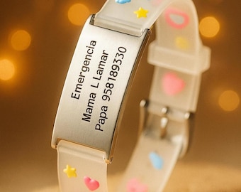 Kids Personalized Medical Bracelet – Custom Stainless Steel Emergency ID Wristband, Hypoallergenic Silicone Safety Jewelry Gift
