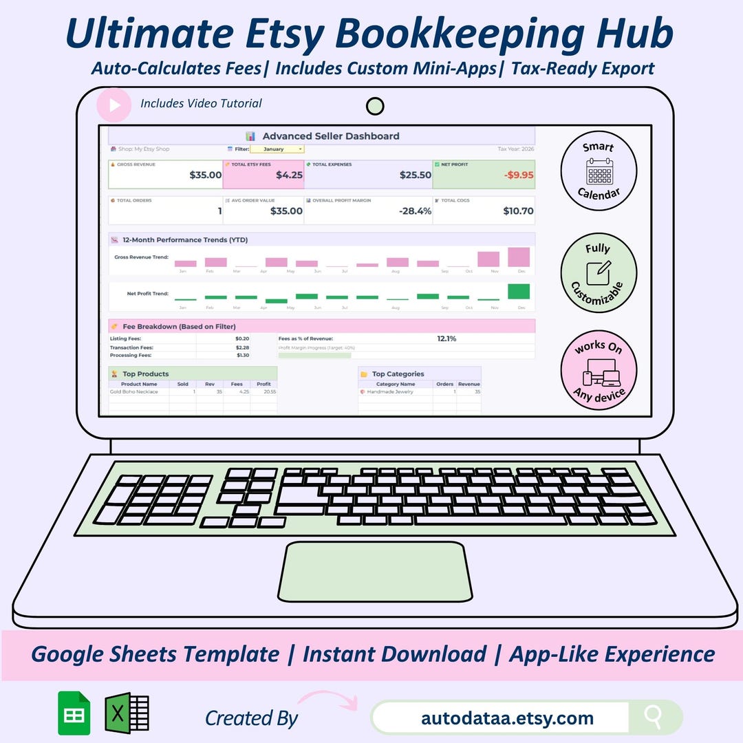 Etsy Seller Spreadsheet | Bookkeeping Template | Small Business Finance ...