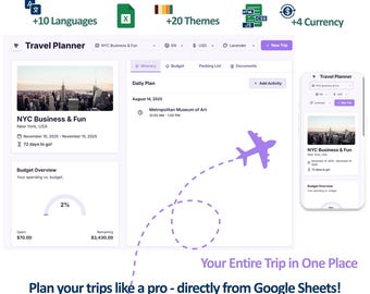 Plantilla de aplicación web para planificador de viajes profesional: itinerario, presupuesto y equipaje (descarga digital)