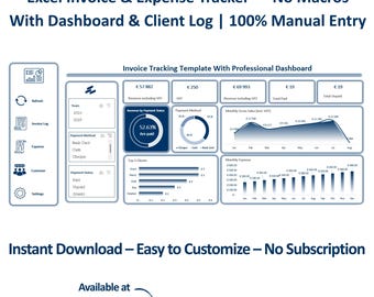 Seguimiento de facturas y gastos de Excel con panel de control y registro de clientes / Plantilla de contabilidad para pequeñas empresas