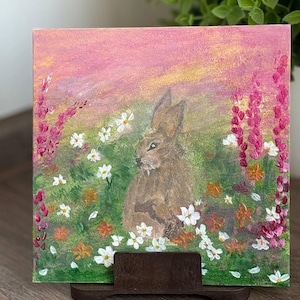 painting,Bunny painting,Rabbit wall art, Original acrylic painting,Animal art, Cute bunny decor, Cottagecore decor,Handmade bunny art