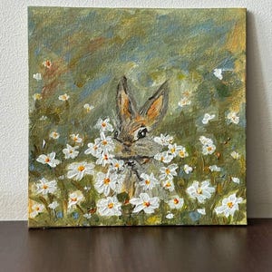 Bunny painting Rabbit wall art Original acrylic painting Animal art Cute bunny decor Small animal artwork Pastoral painting  decor