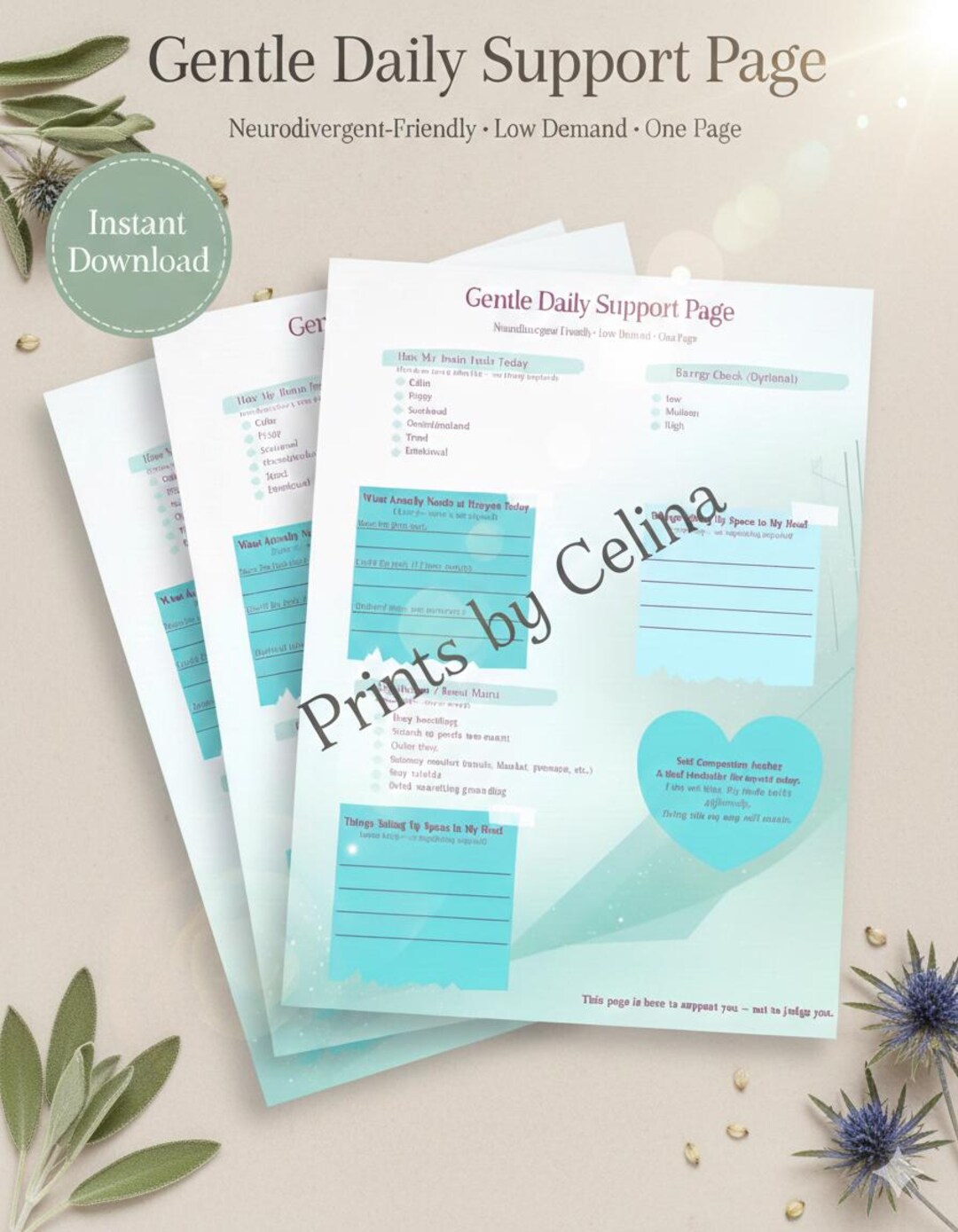 Neurodivergent Daily Planner Printable | Gentle Support Page (instant ...