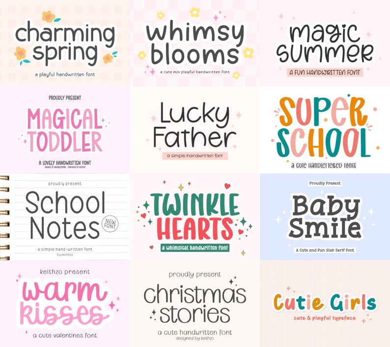 Cute Handwriting Font Bundle, 40 Playful OTF Fonts for Cricut, Canva, Procreate, Kids Crafts & Commercial Use image 2
