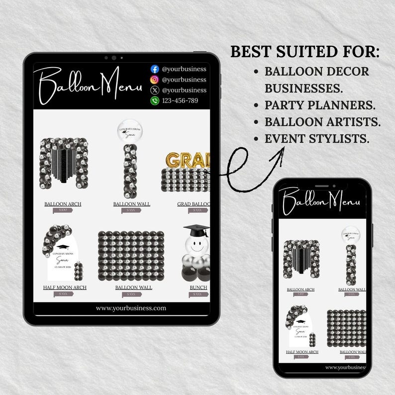 Grad Balloon Menu Graduation Balloon Menu Template Canva Editable 8.5x11 Printable ...