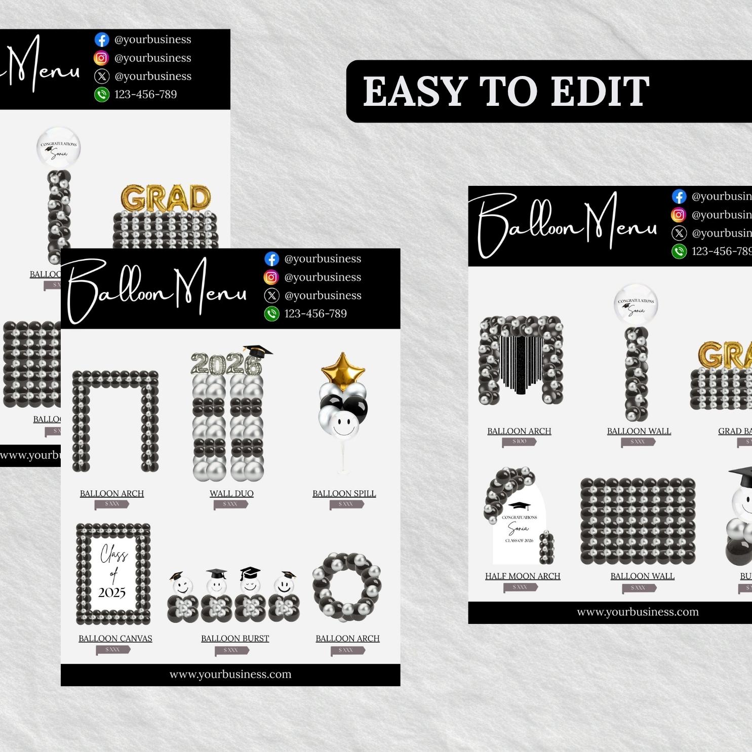 Graduation Balloon Menu Template Canva Editable 8.5x11 Printable ...