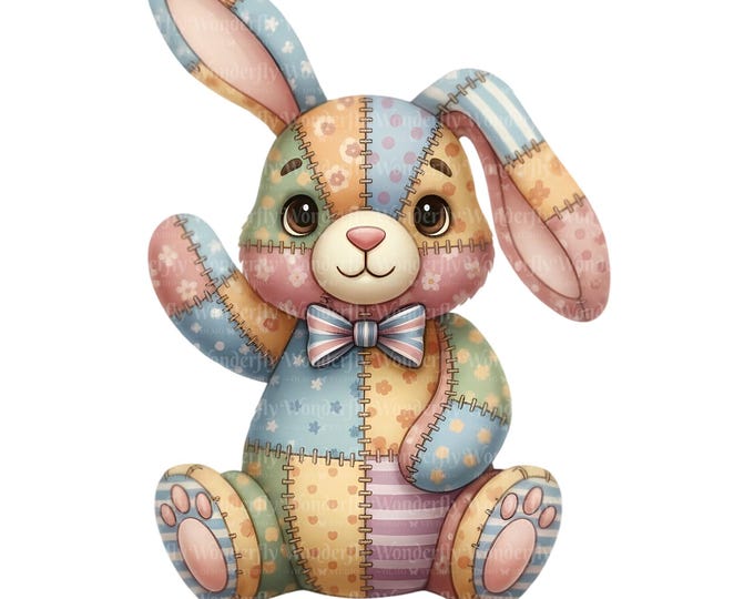 10 Rabbits Clipart Bundle, PNG & JPG, Printable Patchwork Rabbit ...